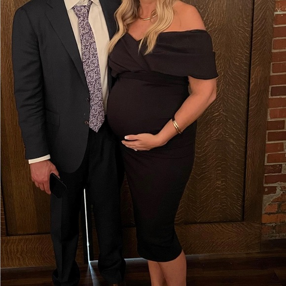 ASOS True Violet Maternity wrap shoulder body-conscious midi dress in black - Picture 6 of 8